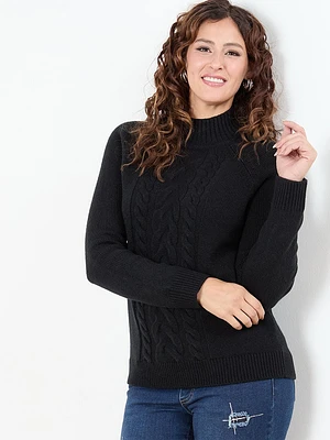 Mock Neck Cable Knit Sweater