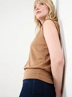 Sleeveless Top with Banded Hem