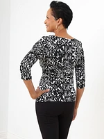 3/4 Sleeve Boat Neck Side-Ruche Top