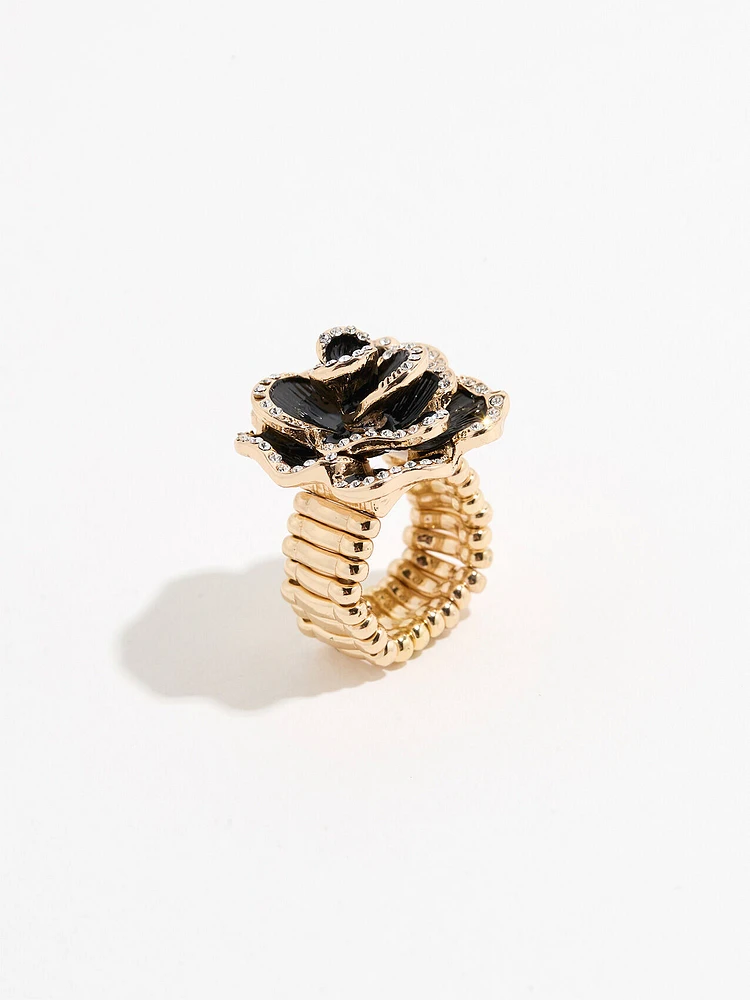 Black & Gold Rose Stretch Ring