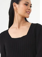 Petite Square Neck Pullover with Puff Shoulders