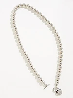 Silver Bead Necklace with Rhinestone Pendant