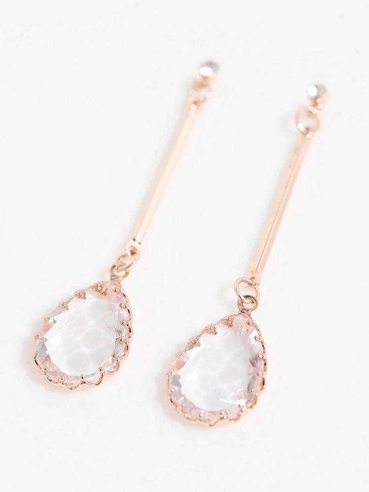 Rose Gold Earrings with Glass Teardrops