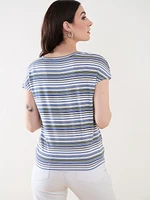 Short Sleeve V-Neck Tie Front Top