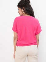 Petite Dolman Sleeve Textured V-Neck Top