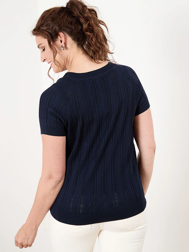 Short Sleeve V-Neck Sweater