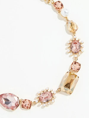 Short Statement Necklace with Pink Crystals