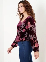 Velvet Long Sleeve Bubble Hem Blouse