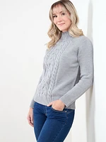 Petite Mock Neck Cable Knit Sweater