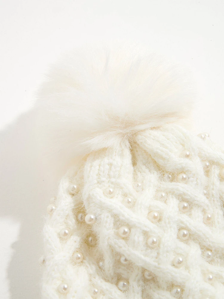 Cable Knit Toque with Pearls