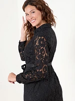 Black Lace Shirt Dress with Tie Belt