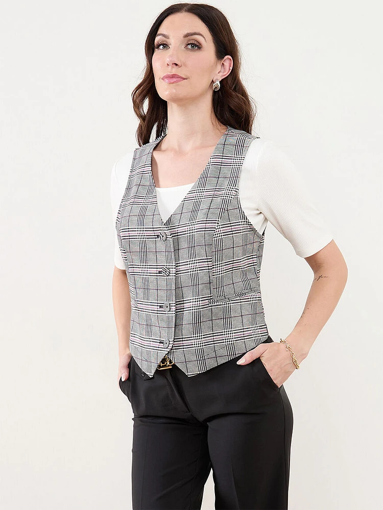 Plaid Button-Front Vest