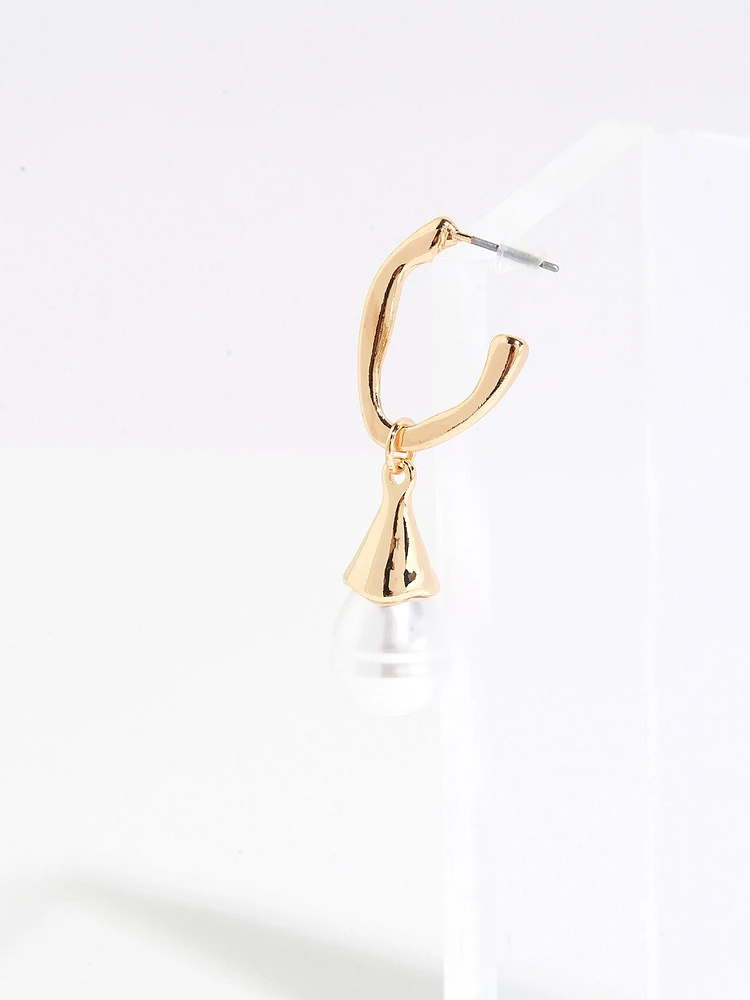 Gold Pearl Dangle Drop Earrings