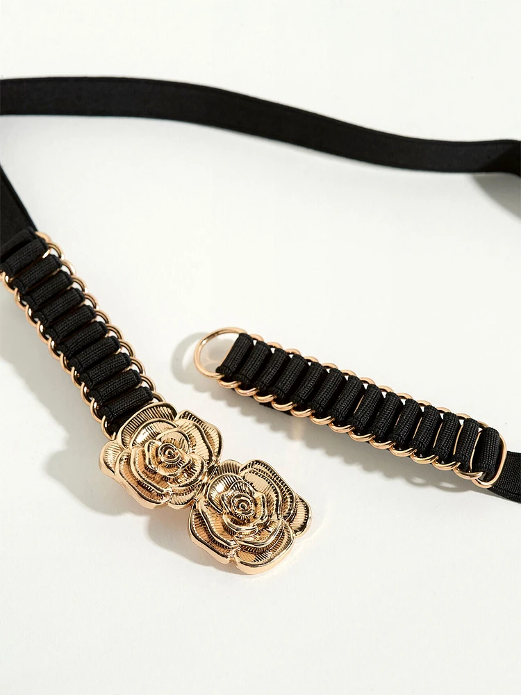 Gold Double Rose Stretch Belt