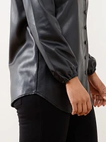 Petite Vegan Leather Shirt Jacket