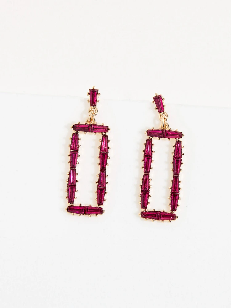 Magenta Crystal Square Dangle Earring