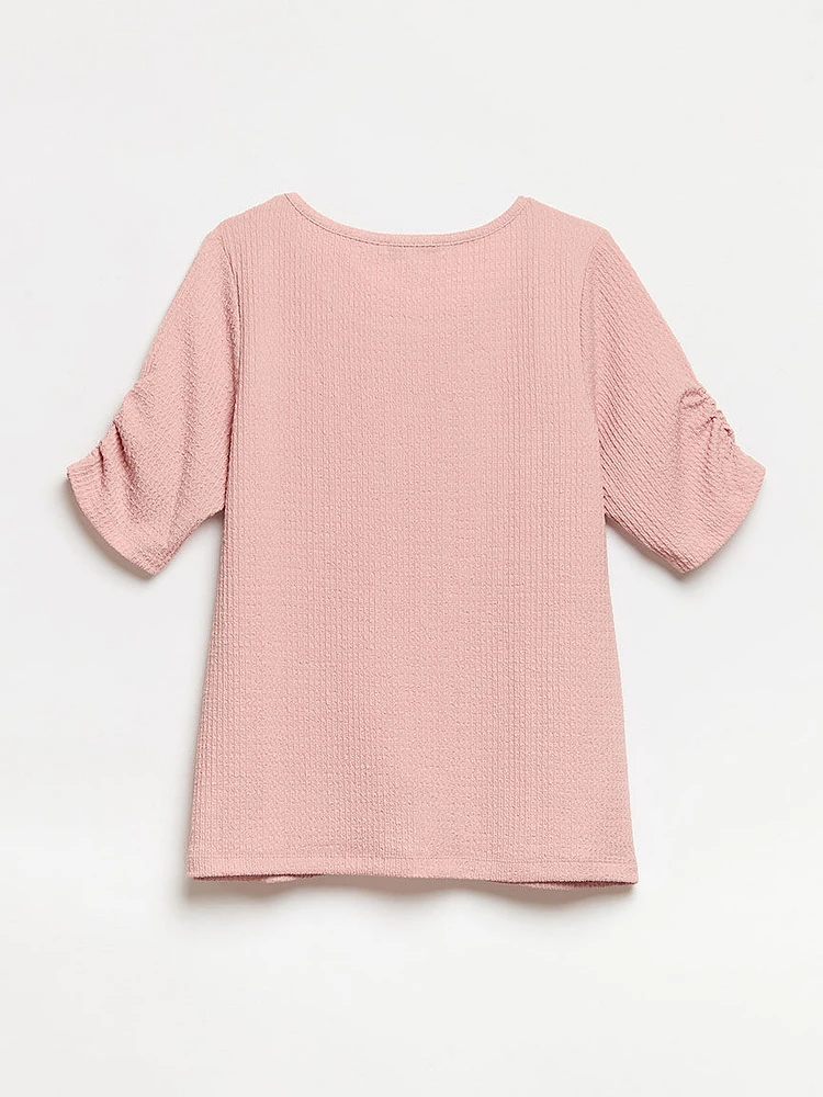 Textured Ruched-Sleeve Top