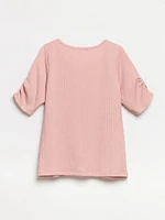 Textured Ruched-Sleeve Top