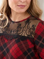 Petite Plaid Blouse with Lace