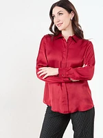 Button Front Satin Blouse