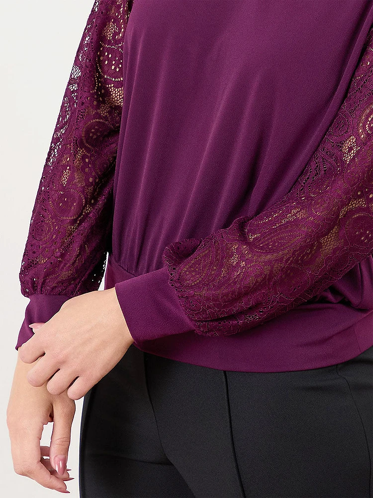 Lace Sleeve V-Neck Top