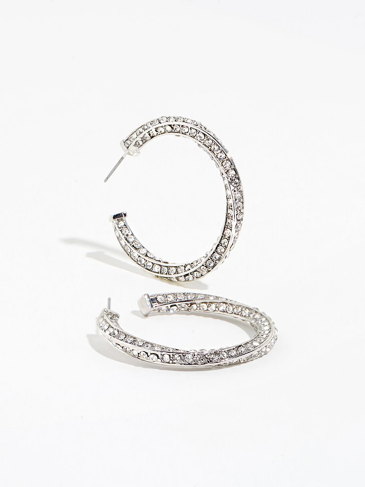 Silver Pave Hoops