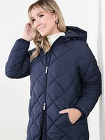 Petite Diamond Quilted Hooded Coat