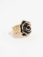 Black & Gold Rose Stretch Ring