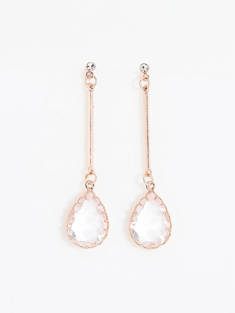 Rose Gold Earrings with Glass Teardrops