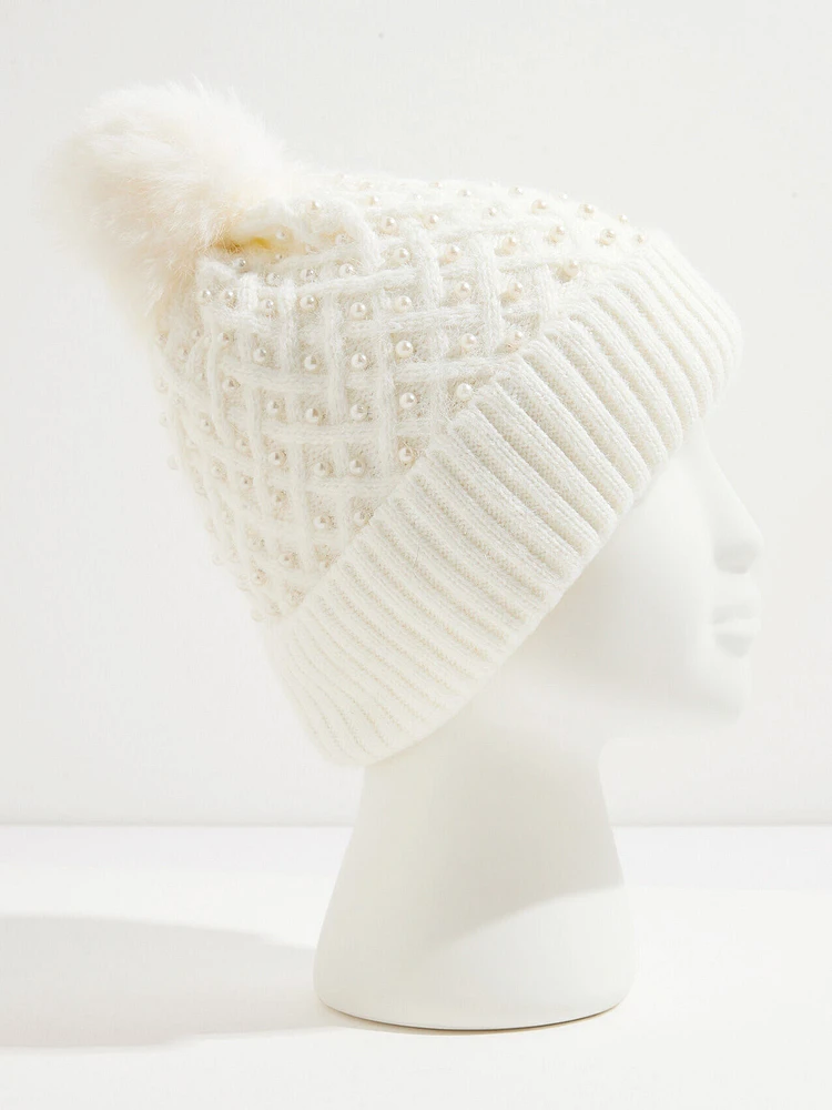 Cable Knit Toque with Pearls