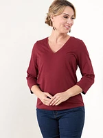 Petite 3/4 Sleeve V-Neck Tee