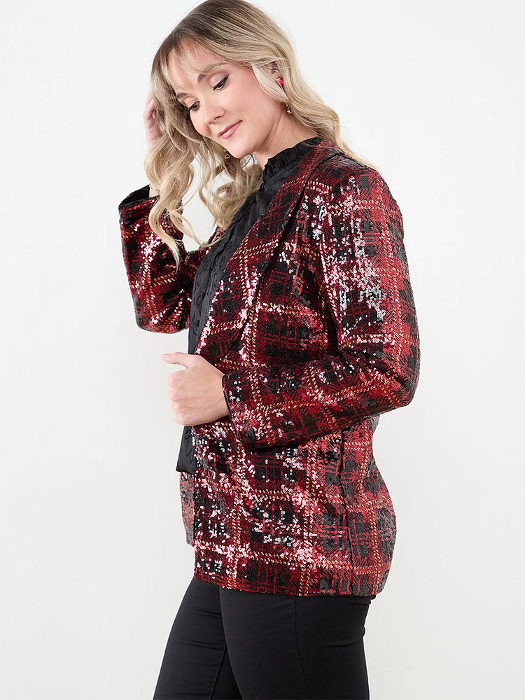 Petite Socialite Sequin Plaid Blazer