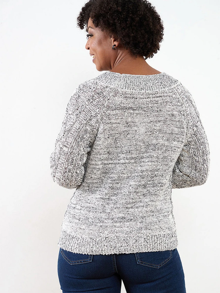 Petite Speckle Cable Knit Pullover Sweater