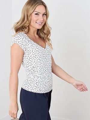 Short Sleeve V-Neck Faux Wrap Top