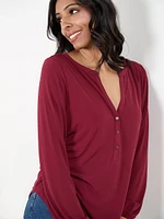 Petite Long Sleeve Relaxed Y-Neck Knit Top