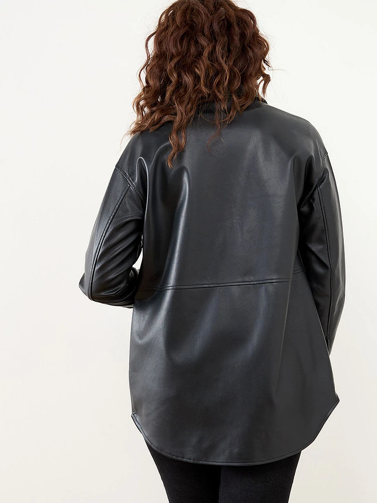 Vegan Leather Shirt Jacket