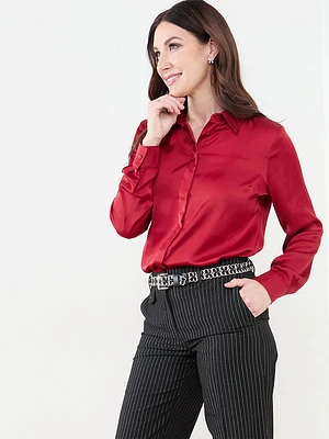 Button Front Satin Blouse