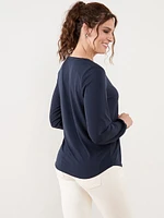 Long Sleeve Relaxed Y-Neck Knit Top