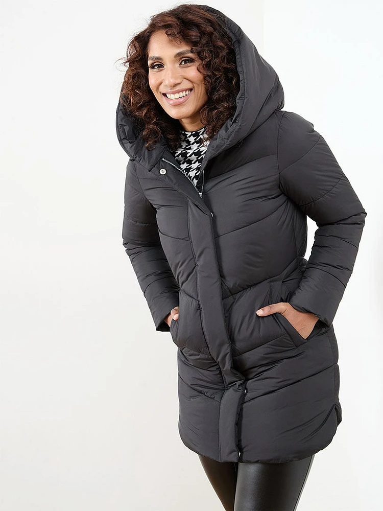 Petite Shawl Collar Hood Vegan Down Coat