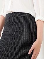 Pull-On Striped Pencil Skirt Scuba Crepe