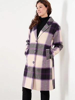 Woven Pattern Wool-Blend Top Coat