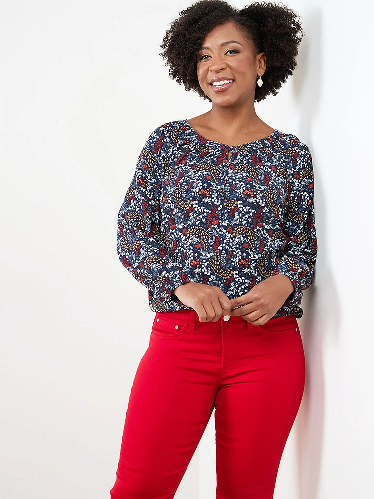 Petite Button Front Relaxed Fit Top