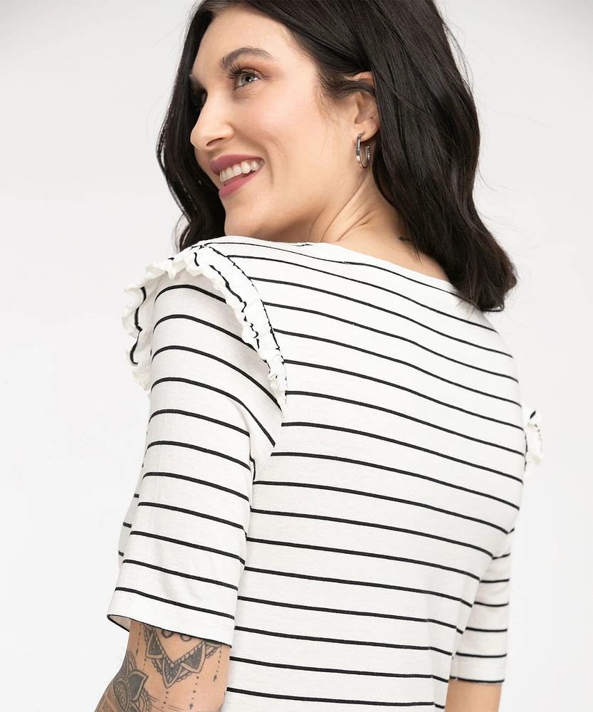 Cotton Blend Frill Sleeve Tee