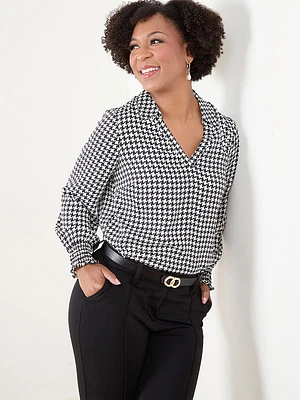 Petite V-Neck Collared Blouse