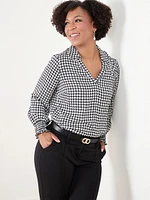 Petite V-Neck Collared Blouse