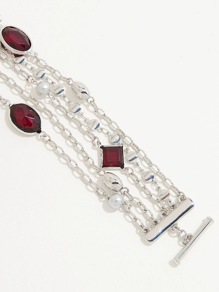 Silver & Cranberry Layered Bracelet