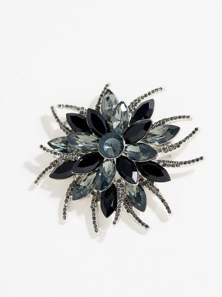 Black Crystal Flower Pin