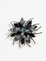 Black Crystal Flower Pin