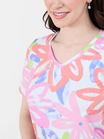 Retro Floral V-Neck Top by GG Collection