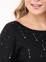 Petite 3/4 Sleeve Rhinestone Sweater